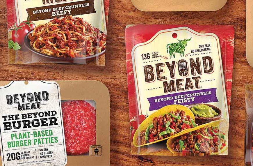 An assortment of Beyond Meat retail packages.