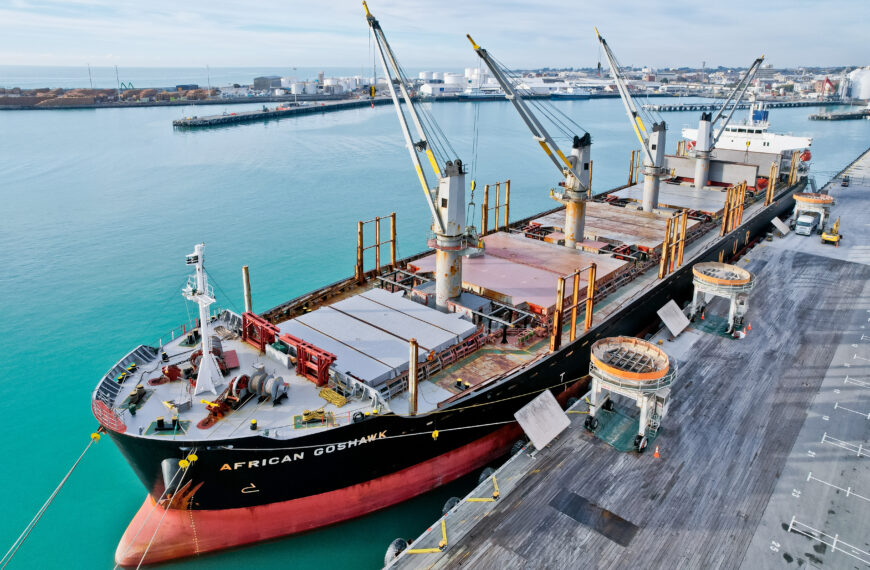 Marnco chartered bulk freighter African Goshawk berthed at Timaru this week with the company's first load of superphosphate to New Zealand.